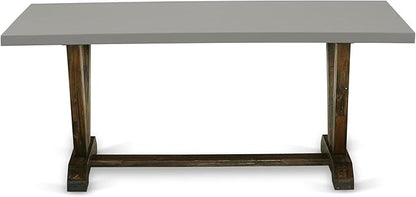 East West Furniture V797MZN32-6 6 Piece Dining Set Contains a Rectangle Dining Room Table with V-Legs and 4 Light Beige Linen Fabric Upholstered Chairs with a Bench, 40x72 Inch, Multi-Color
