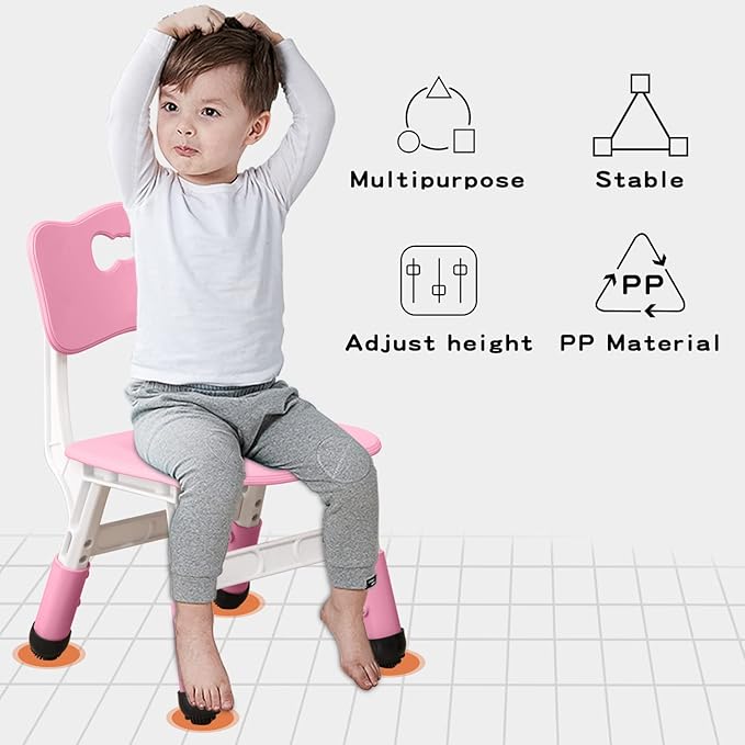 4 Piece Kids Chair Set 3 Levels Adjustable Stackable Kids Chairs Ideal for Playrooms, Schools, Daycares and Homes Washable and Easy to Clean Max Weight 220LB(Pink 4Piece Set)