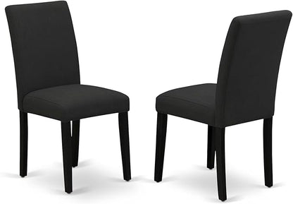 East West Furniture DMAB5-ABK-24 5 Piece Modern Dining Table Set Includes a Round Wooden Table with Dropleaf and 4 Black Color Linen Fabric Upholstered Chairs, 42x42 Inch, Wirebrushed Black