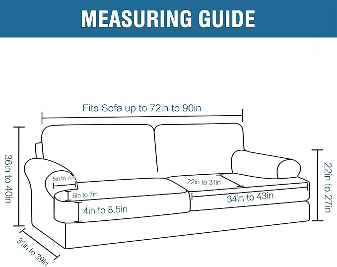 H.VERSAILTEX Sofa Cover 3 Piece T Cushion Sofa Slipcovers Thick Velvet Couch Cover Furniture Protector Stretch T Cushion Sofa Covers for 2 Cushion Couch with 2 Individual T Cushion Covers, Deep Teal