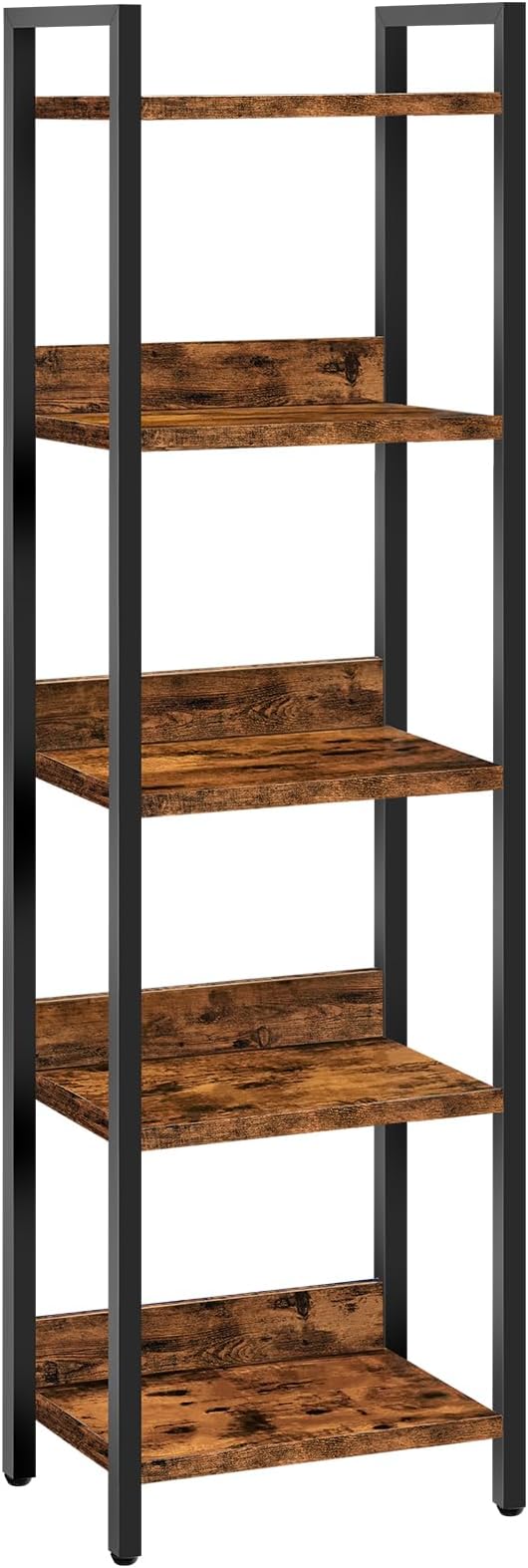 Bookshelf, 5-Tier Bookcase, Standing Book Shelf for Small Space, Storage Shelf Organizer, for Living Room, Bedroom, Study, Balcony, Rustic Brown and Black BKHR5501