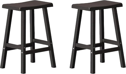 24" H Bar Stools Set of 2 - Classic Saddle Seat with Footrest, Resin Kitchen Counter Stool, Anti-Slip & Waterproof - Tall Barstools for Bar, Kitchen, Dining Room, Lounge - Black