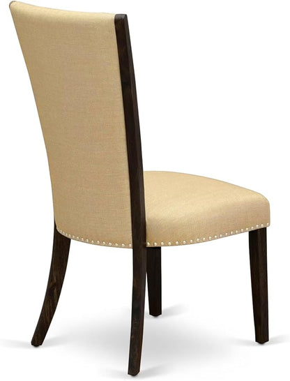 East West Furniture V777VE703-7 7 Piece Dining Table Set Consist of a Rectangle Dining Room Table with V-Legs and 6 Brown Linen Fabric Parsons Chairs, 40x72 Inch, Multi-Color