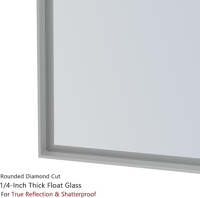 VocalStar Silver Bathroom Mirror, 18 x 26 Inch Square Corner Rectangle Nickel Metal Framed Bathroom Vanity Mirrors for Wall Modern, 1/4-inch Shatterproof Glass | Ultra-Flush Hanging