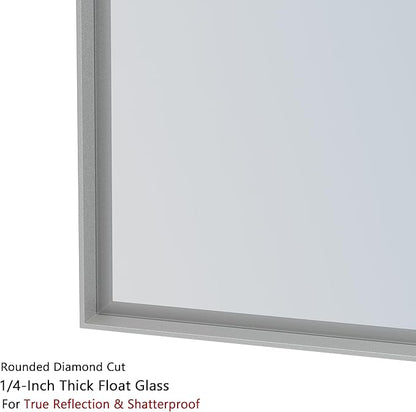 VocalStar Silver Bathroom Mirror, 18 x 26 Inch Square Corner Rectangle Nickel Metal Framed Bathroom Vanity Mirrors for Wall Modern, 1/4-inch Shatterproof Glass | Ultra-Flush Hanging