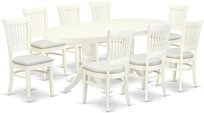 East West Furniture VAVA9-LWH-C 9 Piece Dining Set Includes an Oval Dining Room Table with Butterfly Leaf and 8 Linen Fabric Upholstered Kitchen Chairs, 40x76 Inch, Linen White