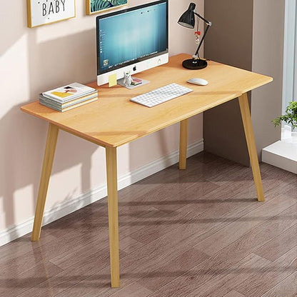 IOTXY Simple Wooden Writing Desk - Modern Minimalist Style PC Laptop Computer Workbench with Solid Wood Legs, 39" W Home Office Work Table for TV Stand Music Video Live Broadcast Workstation, Oak