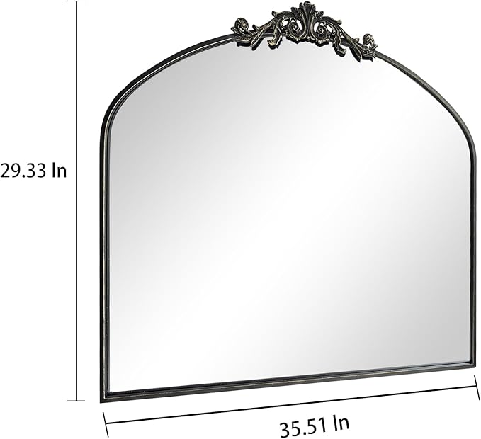 WAMIRRO Ornate Black Mirror,Vintage Arched Baroque Antique Mirorrs for Living Room Hallway Fireplace Bathroom Entryway 36"X30"