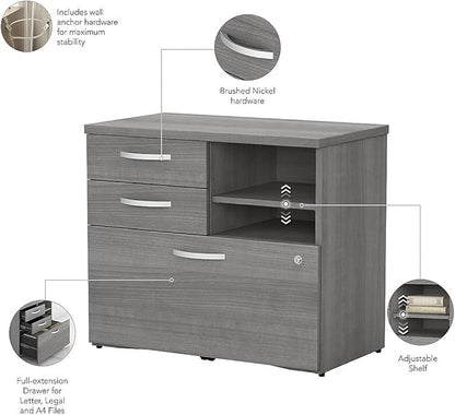Bush Business Furniture Studio C Office Storage Cabinet with Drawers and Shelves in Platinum Gray, Organization for Home or Professional Workspace