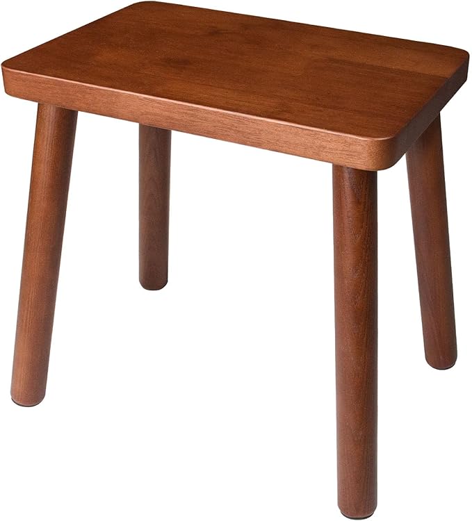 13.4inch Wooden Step Stool for Adults,Small Wooden Stool with Non-Slip Feet,Removable Plant Stand,Compact Square Design for Bedroom Office Bathroom Garden(Brown, Large)