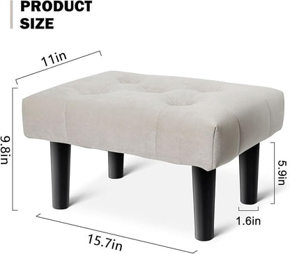 HOUCHICS Small Footstool Ottoman, Velvet Wooden Foot Stool Ottoman with Wood Legs, Sofa Footrest Extra Seating for Living Room Entryway Office(Grey 1PACK)