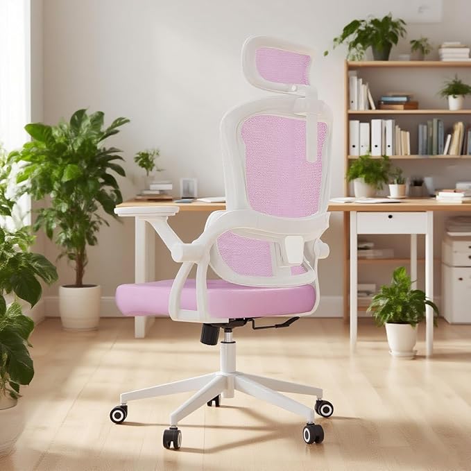 Ergonomic Office Chair - 400LB Comfy Desk Chairs with Headrest and Back Support, Heavy Duty Mesh Computer Chairs with Wheels and Arms for Home Office, Study, Bedroom and Dorm (04Pink)