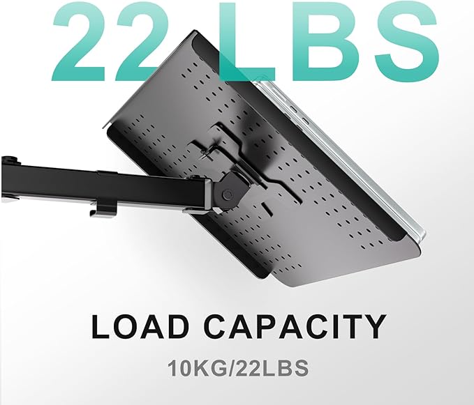 WALI Laptop Tray Desk Mount for 17inch Notebook, Fully Adjustable Laptop Arm up to 22lbs, Monitor Mount with Vented Cooling Platform Stand (M00LP), Black