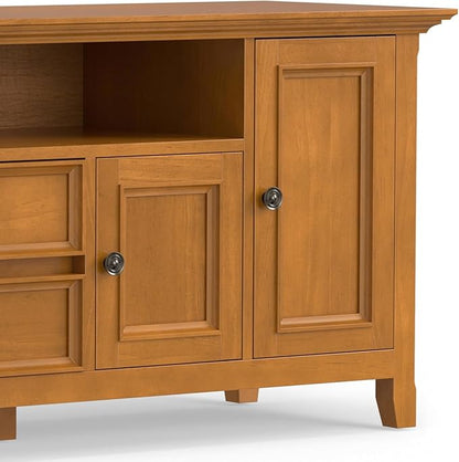 SIMPLIHOME Amherst 72-inch Wide Solid Wood TV Stand in Light Golden Brown, Transitional-Style Media Console for Living Room with Cable Management and Adjustable Shelves, Fits 80" TVs