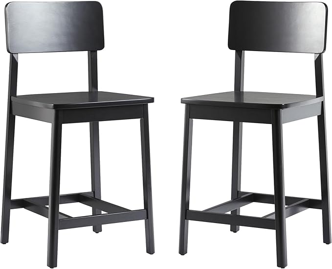 Walker Edison 2-Piece Minimalist Solid Wood Counter Stool, Set of 2, Black
