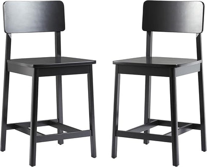 Walker Edison 2-Piece Minimalist Solid Wood Counter Stool, Set of 2, Black