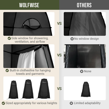 Wolfwise Pop Up Shower Tent for Camping Essentials, Portable Instant Changing Tent with Ventilation Window & Carry Bag, Privacy Dressing Room Bathroom Toilet for Beach, Outdoor, Standard, Black