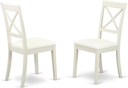 East West Furniture HBBO3-LWH-C 3 Piece Modern Dining Table Set Contains a Round Wooden Table with Pedestal and 2 Linen Fabric Kitchen Dining Chairs, 42x42 Inch, Linen White