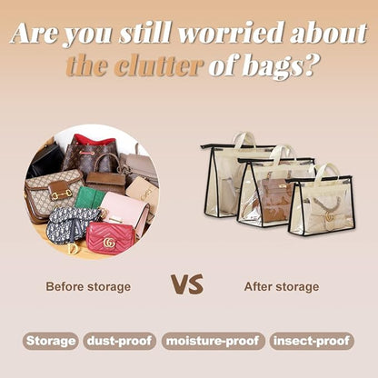 2 PCS Hanging Handbag Storage Organizer Purse Dustproof Storage Bag Transparent Non-woven Storage Bag with Zipper and Handle (M)