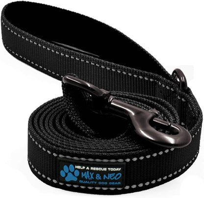 Max and Neo Reflective Nylon Dog Leash - We Donate a Leash to a Dog Rescue for Every Leash Sold (Black, 6 FT)