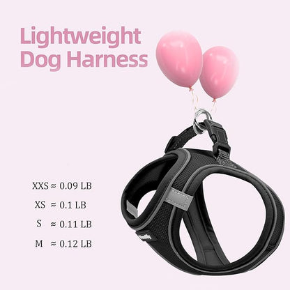 Sparkly Dog Harness Small Sized and Leash Set for Small Dogs Cats,Black XS Puppy Harness, Step in Soft Dog Reflective Vest, Breathable Mesh Pet Harness. (Black, XS)