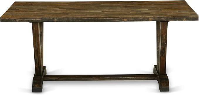 East West Furniture V777MZ748-9 9 Piece Modern Dining Table Set Includes a Rectangle Wooden Table with V-Legs and 8 Coffee Linen Fabric Upholstered Chairs, 40x72 Inch, Multi-Color