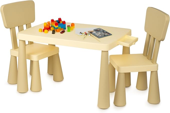 Kids Table and Chairs Set with Storage Drawer, Height-Adjustable Children's Desk for Toddlers, Sturdy Easy-Clean Surface, Safe Rounded Corners, Perfect for Playroom, Study, Arts & Crafts