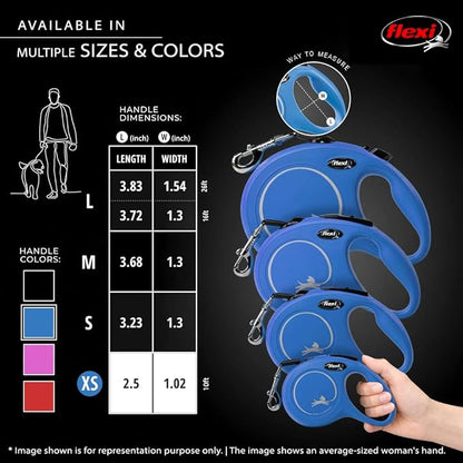 FLEXI New Classic Extra Small Cord Retractable Dog Leash for Small Dogs up to 18 lbs. – 10 ft., Blue | Tangle-Free Pet Walking Leash with One-Handed Brake, Pause, Lock | German Quality Product