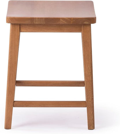Plank+Beam Smythe Dining Stool, 18",Set of 4, Sturdy Wood Modern Kitchen Stool, Saddle Seat Backless Chair, Metal Footrest, Pecan