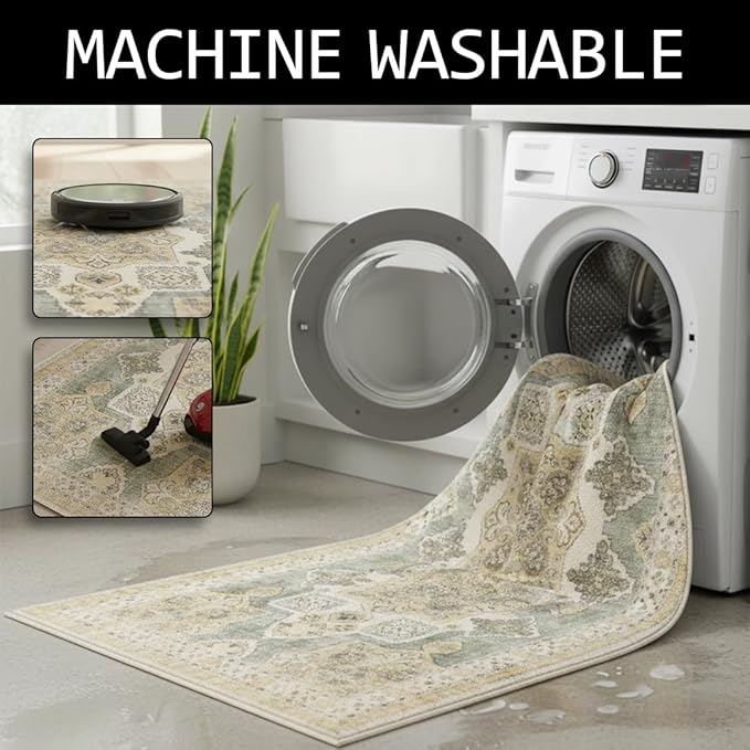 Muddy Mat짰 Monarch 2ft x 10ft Washable Area Rugs for Living Room, Bedroom & Dining Room ??Modern Soft Low Pile Non Slip Carpet ??Pet Friendly Waterproof Foldable Rugs for Home
