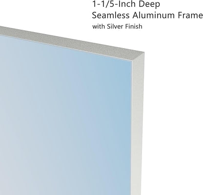 VocalStar 22 x 30 Inch Silver Bathroom Mirror for Wall, Square Corner Rectangle Nickel Metal Framed Bathroom Vanity Mirrors, 1/4-inch Shatterproof Glass | Ultra-Flush Hanging