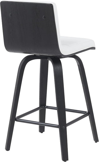 Vienna Modern Counter Height Swivel Bar Stool with Snow White Faux Leather Seat and Black Brushed Wood Frame Set of 4