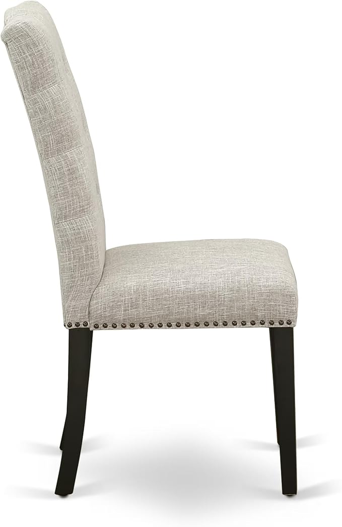 East West Furniture V627EL635-9 9 Piece Dining Table Set Includes a Rectangle Kitchen Table with V-Legs and 8 Doeskin Linen Fabric Parson Dining Room Chairs, 40x72 Inch, Multi-Color