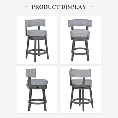 COLAMY Swivel Bar Stool Set of 2, Modern Swivel Barstool with Back, Counter Height Bar Stools, 25 Inch Upholstered Wood Barstool for Kitchen Island Dining Room Bar, Grey