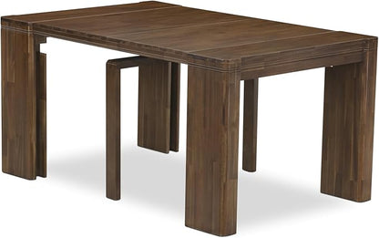X07SI-BC8-04 - 10 Pieces Modern Dining Set contains an Extendable Rectangle Kitchen Table, 1 Coffee Table, 7 Dining Chairs and 1 Modern Bench, 39x120 Inch, Antique Walnut