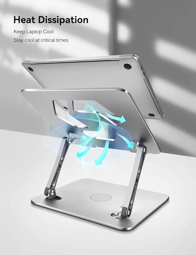 ivoler Adjustable Laptop Stand with 360° Rotating Base, Ergonomic Laptop Stand for Desk, Foldable & Portable Laptop Riser, for Collaborative Work, Fit MacBook Laptops up to 16 inches Silver