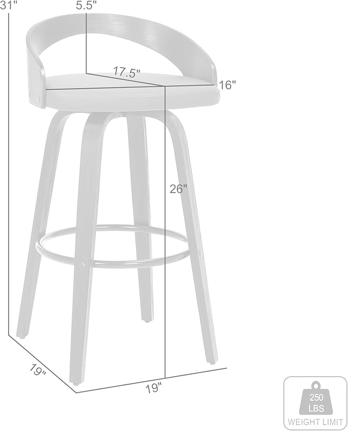 Armen Living Sonia 26" Counter Height Swivel Gray Faux Leather and Black Wood Bar Stool
