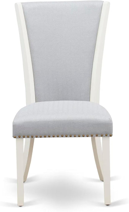 East West Furniture V027VE005-7 7 Piece Dining Set Consist of a Rectangle Dining Room Table with V-Legs and 6 Grey Linen Fabric Upholstered Parson Chairs, 40x72 Inch, Multi-Color