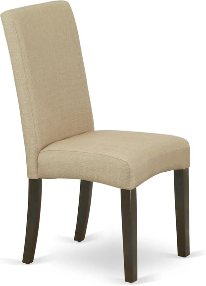 East West Furniture ANDR5-CAP-03 5 Piece Kitchen Table & Chairs Set Includes a Round Dining Room Table with Pedestal and 4 Brown Linen Fabric Parson Dining Chairs, 36x36 Inch, Cappuccino