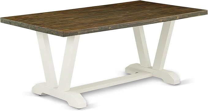 East West Furniture V077SI215-9 9 Piece Kitchen Table Set Includes a Rectangle Dining Table with V-Legs and 8 Baby Blue Linen Fabric Parsons Dining Chairs, 40x72 Inch, Multi-Color