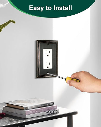 4-Pack Decorator Outlet Cover Plate, Decorative Switch Plates and Outlet Covers, Aged Bronze Metal Wall Plates for Electrical Outlets, Receptacle, GFCI Outlet, Dimmer Switch