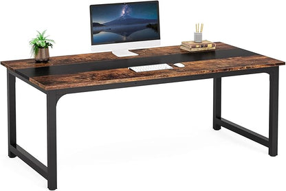 Tribesigns Modern Computer Desk, 63 x 31.5 inch Large Office Desk Computer Table Study Writing Desk Workstation for Home Office, Rustic/Black