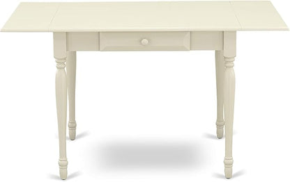 East West Furniture MZKE3-LWH-W 3 Piece Kitchen Table & Chairs Set Contains a Rectangle Dining Table with Dropleaf and 2 Dining Room Chairs, 36x54 Inch, Linen White