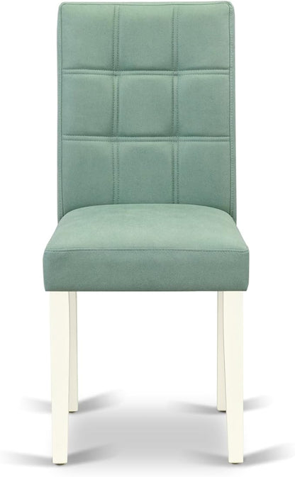 East West Furniture DLAS3-WHI-43 3 Piece Modern Dining Set contain A Wood Dining Table and 2 Willow Green Polyester Fabric Mid Century Chairs, Linen White