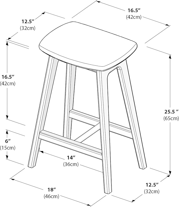 Plank+Beam Beryl Counter Height Stool - Mid-Century Modern Rubberwood Bar Stool with Faux Leather Seat, Metal Footrest, Easy Assembly, 2-Pack, Blonde/Sesame