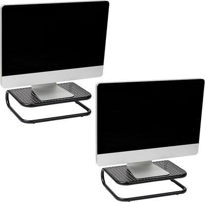 Mind Reader Monitor Stand, Set of 2, Ventilated Laptop Riser, Desktop Organizer, Metal, 14.25"L x 11"W x 4.25"H, Black