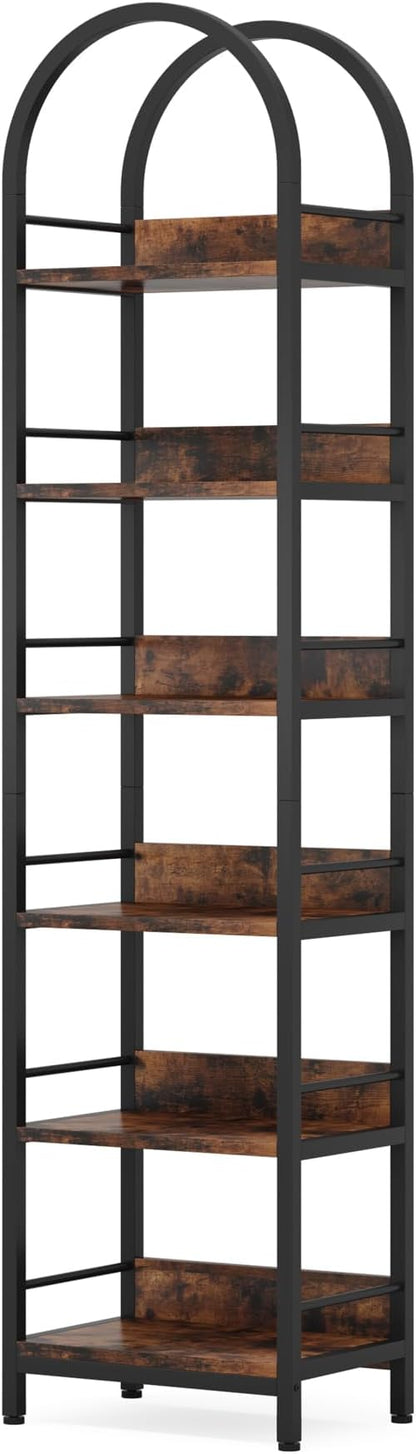 Tribesigns 6-Tier Open Bookshelf, 78.7" Tall Arched Bookcase Narrow Bookshelf with Metal Frame, Freestanding Corner Bookcase Display Shelves for Living Room, Home Office, Rustic Brown
