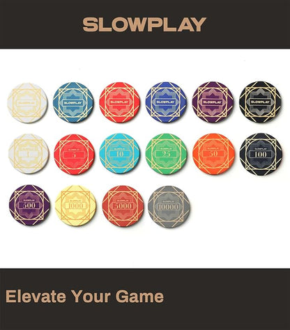 SLOWPLAY Nash Ceramic Poker Chips in Bulk, Casino Grade Ceramic 10-Gram Poker Chip for Texas Hold'em, 39mm Professional Chips Pack of 50 with Denomination of 100
