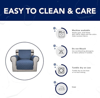 PureFit Reversible Sofa Couch Cover Water Resistant Couch Covers for 3 Cushion, Washable Furniture Cover with Non-Slip Foam and Adjustable Strap for Dogs, Pets (Oversized Sofa, Dark Blue/Light Blue)