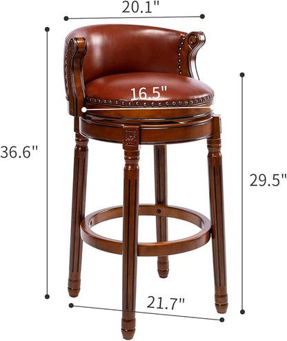 Cow top Leather Wooden Set of 2 Bar Stools, 29.5" Bar Height Bar Chair with Back, 180 Degrees Swivel Barstools Chair for Home Kitchen Counter,Dining Room, Restaurant,Study and Pub